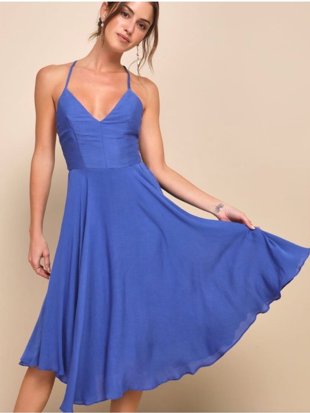 NWT Lulus Troulos Royal Blue Lace-Up Midi Dress Size S